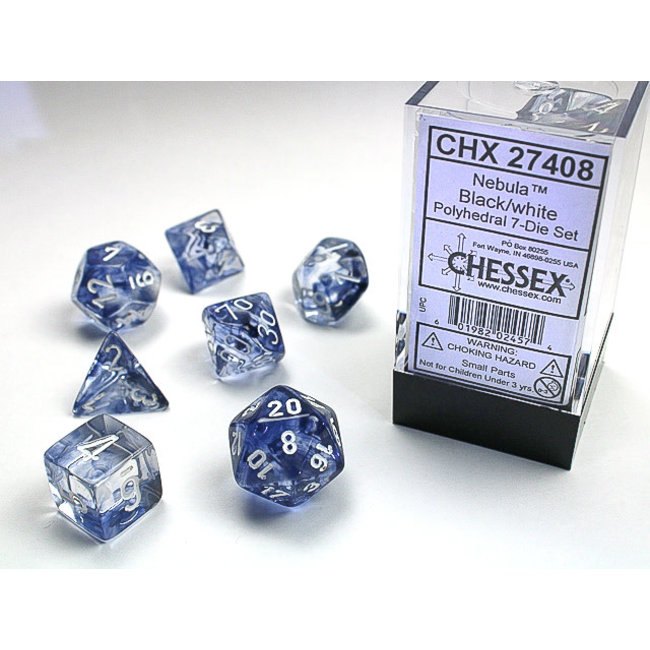 Set 7 dadi poliedrici - nebula black w\white