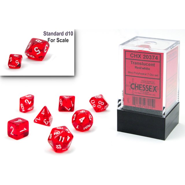 Set 7 dadi poliedrici mini - translucent red\white