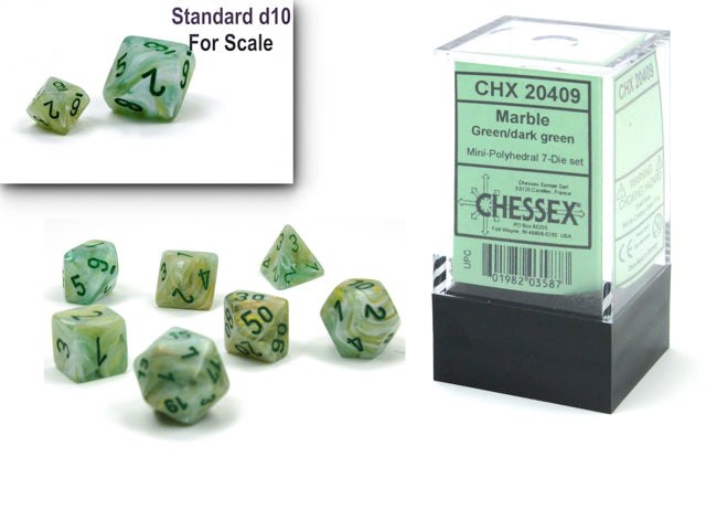 Set 7 dadi poliedrici mini - marble green\dark green